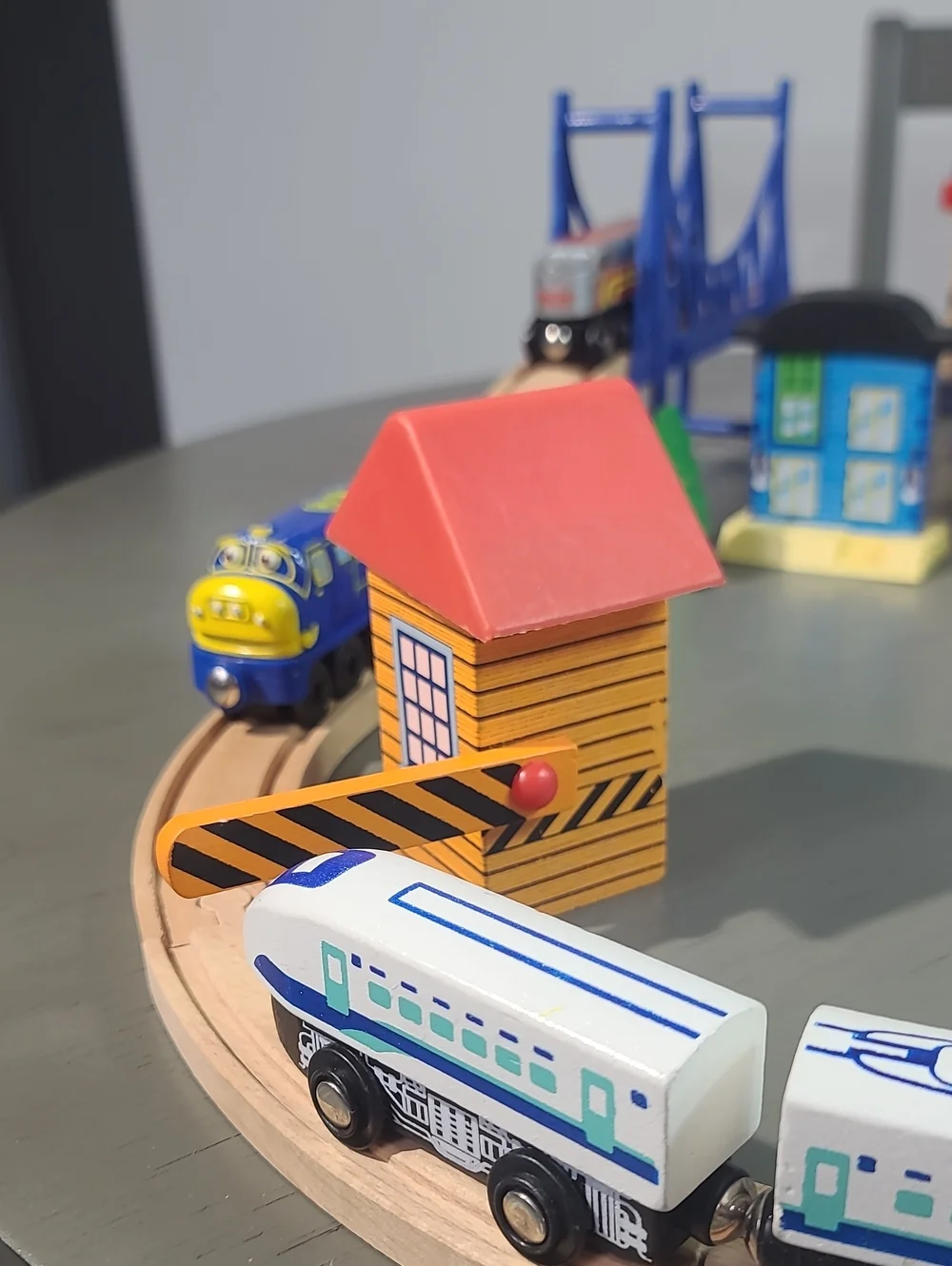 Kids Wooden Train Set - Blue & White Bullet Train Playset